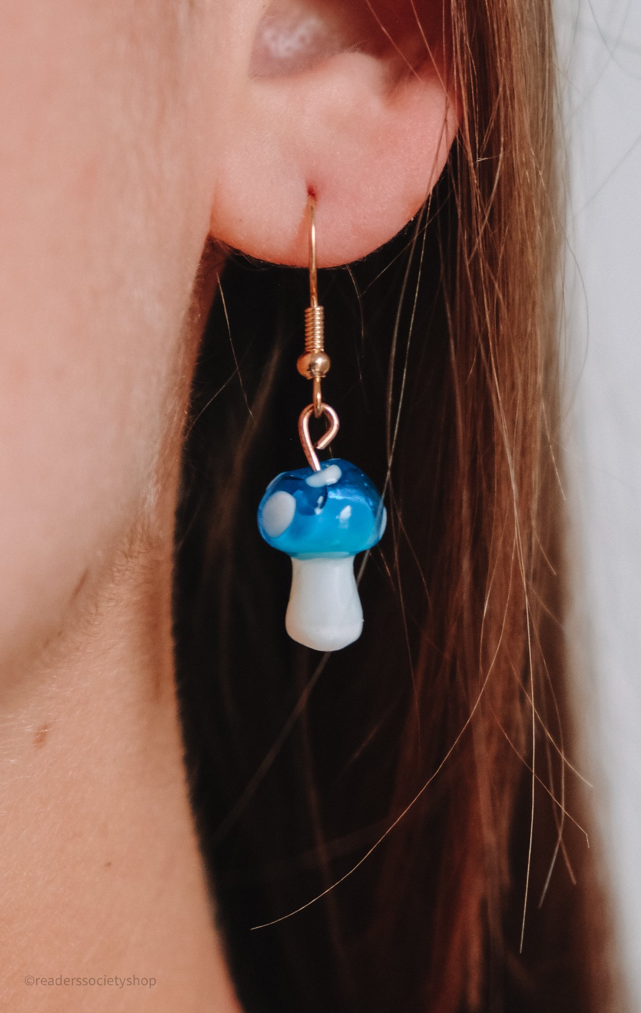 Cottagecore Blue Spring Mushroom Earrings